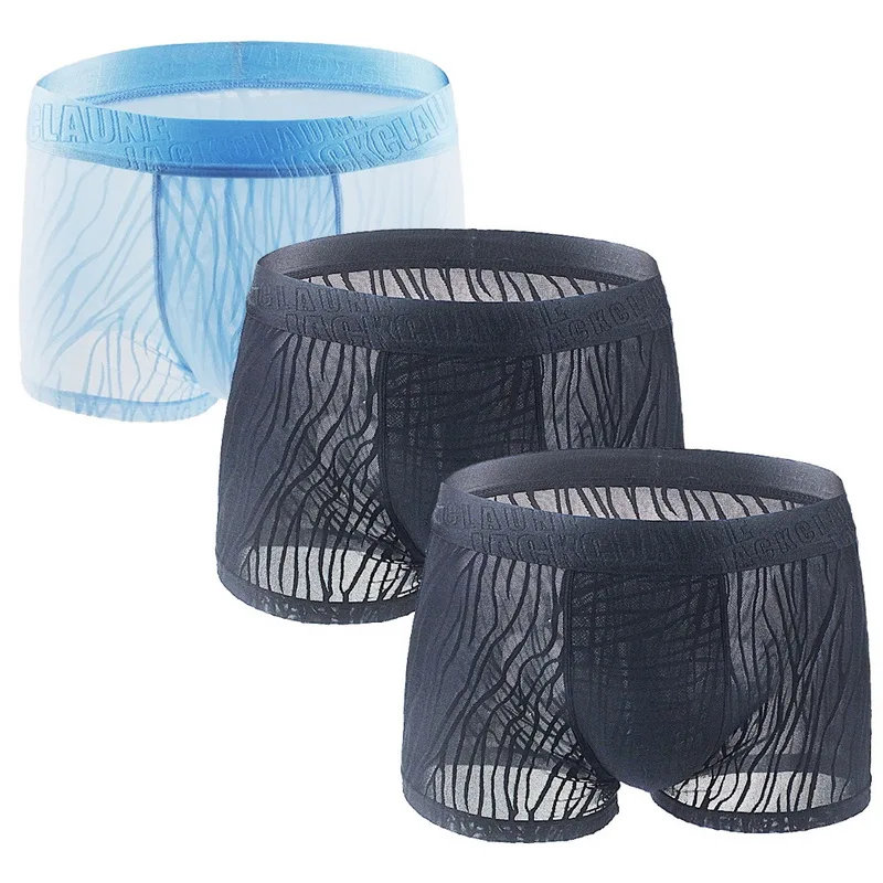 3 шт./лот Мужское нижнее белье мужские трусы-боксеры летний лед сетчатая обувь