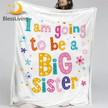 BlessLiving To Be Big Sister Bed Blanket Cartoon Sherpa Blanket Cute Floral Fluffy Blanket Comfortable Flower Cobertor Dropship 1