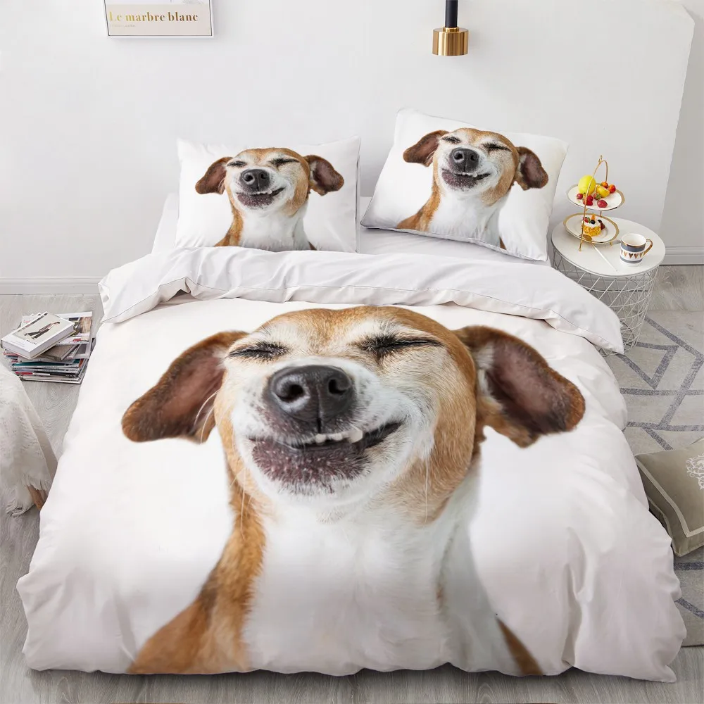 

3D Bedding Sets White Duvet Quilt Cover Set Comforter Bed Linen Pillowcase King Queen 200*220cm Size Pet Dog Golden Retriever