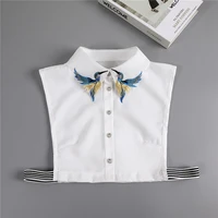women embroidery bird pattern shirt fake collar removable white sweater false collar lapel shirt blouse detachable collars