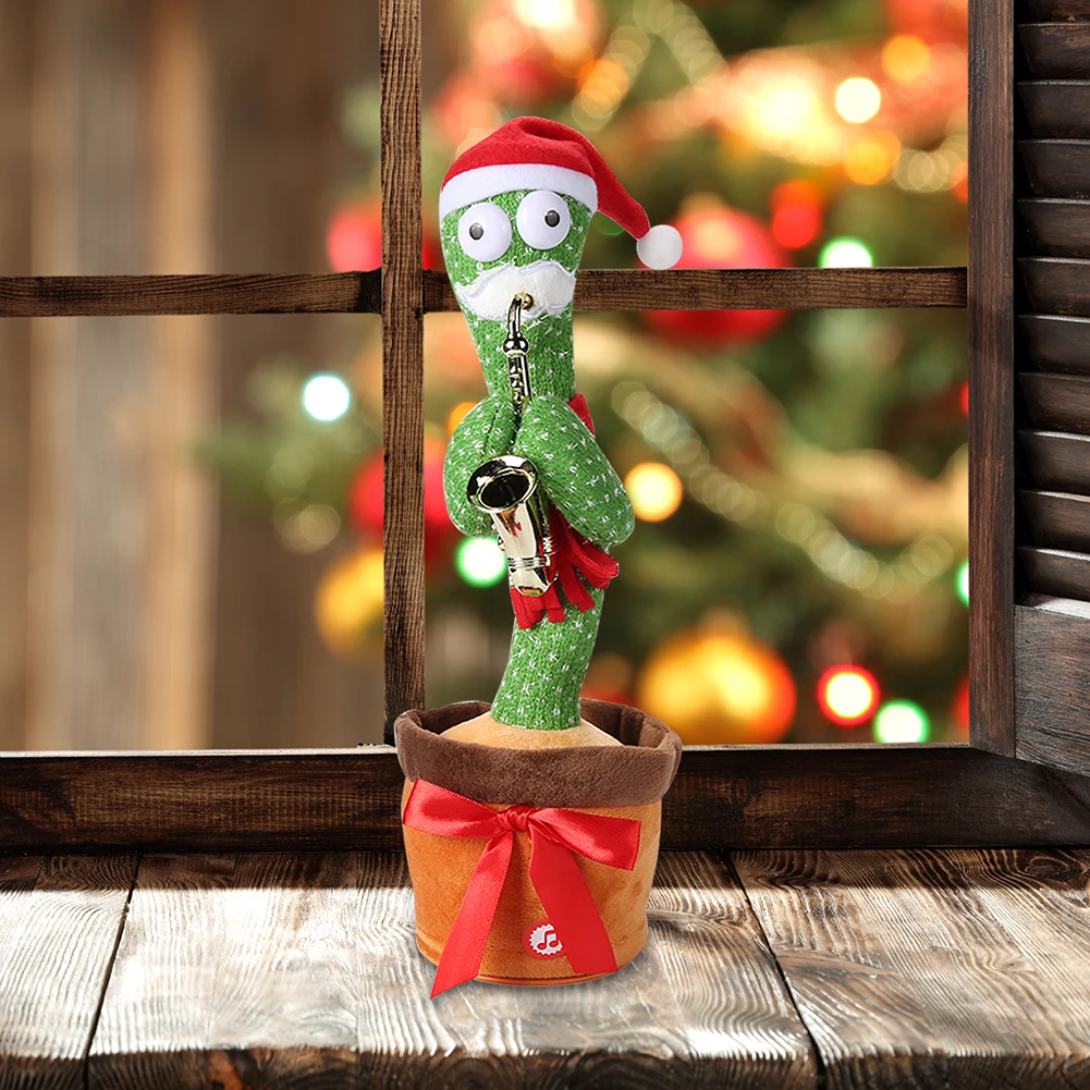 

Dancing Cactus with Saxophone Electric Plush Toy Battery Charging Singing 120 Songs Twisting Talking Doll Early Education Toy