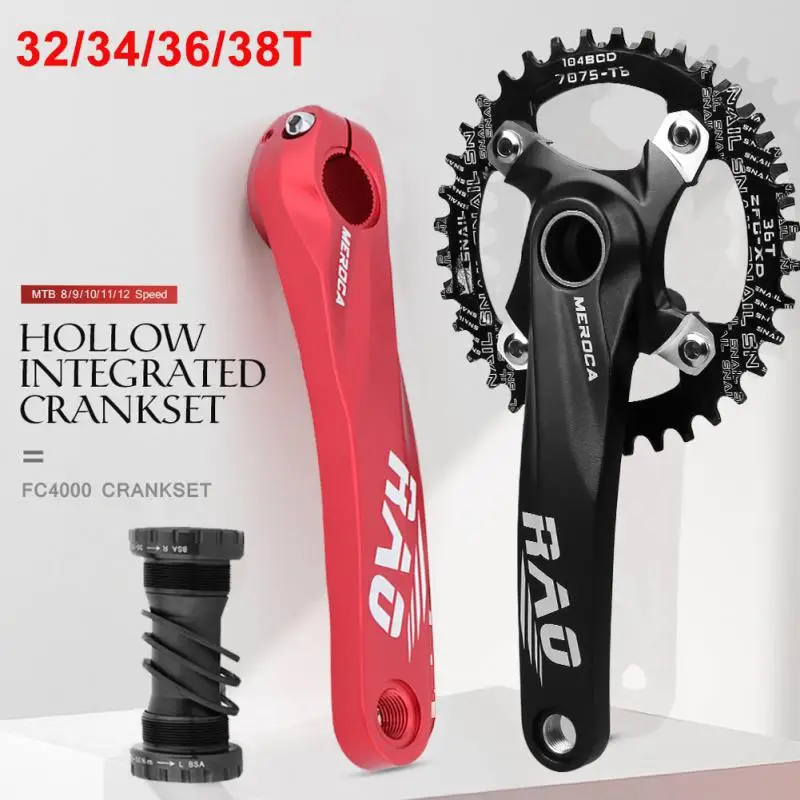 

MEROCA Mountain Bike Bicycle Crankset Sprocket Wheel Hollow Integrated Crank Shaft Modified Single Disk 32t 34 36 38 Teeth