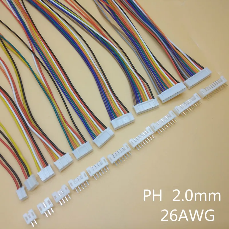 PH2.0 Mini Micro JST 2.0 разъемы с проводами 200 мм 26AWG 2/3/4/5/6/7/8/9/10-контактные 10 комплектов