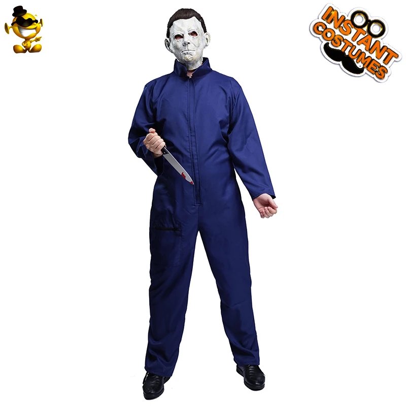 Мужской костюм убийца для взрослых ролевая игра на Хэллоуин синий комбинезон с
