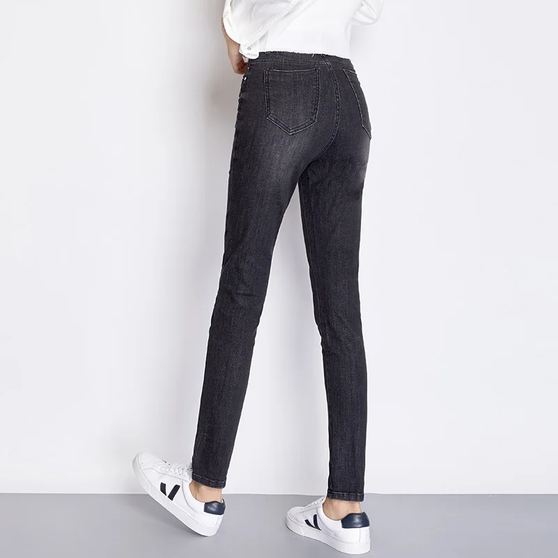 LEIJIJEANS Новое поступление весенние черные джинсы классического и завышенной талией, ухода за кожей стоп для женщин размера плюс джинсы скинни, карандаш джинсы 7252