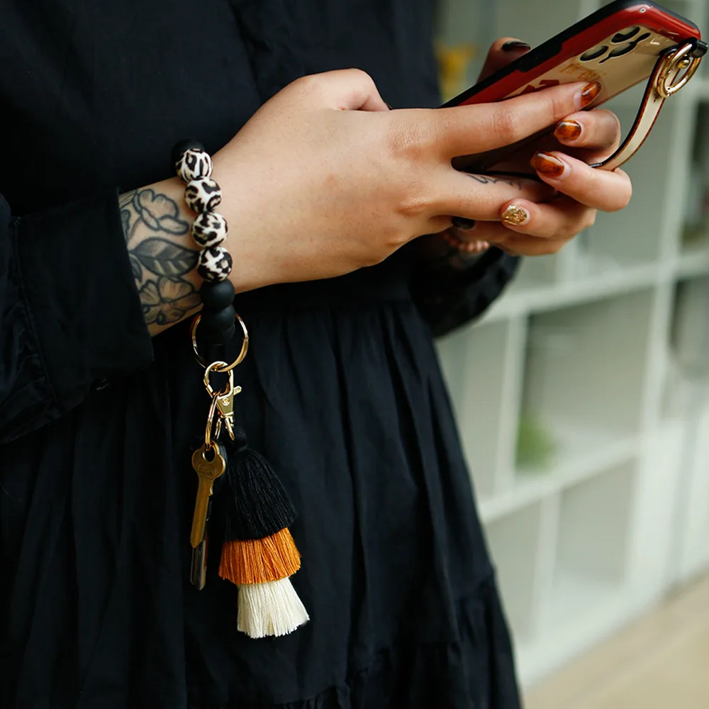 Браслеты с леопардовыми силикагелевыми бусинами брелок для женщин и мужчин