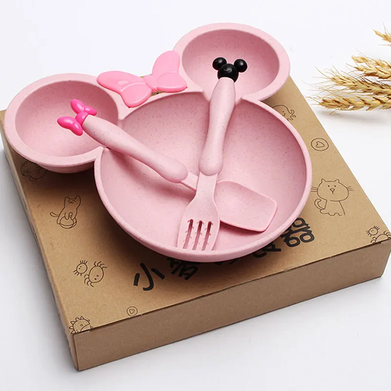 Детский мультяшный набор еды Микки пшеничная солома твердые блюда для кормления