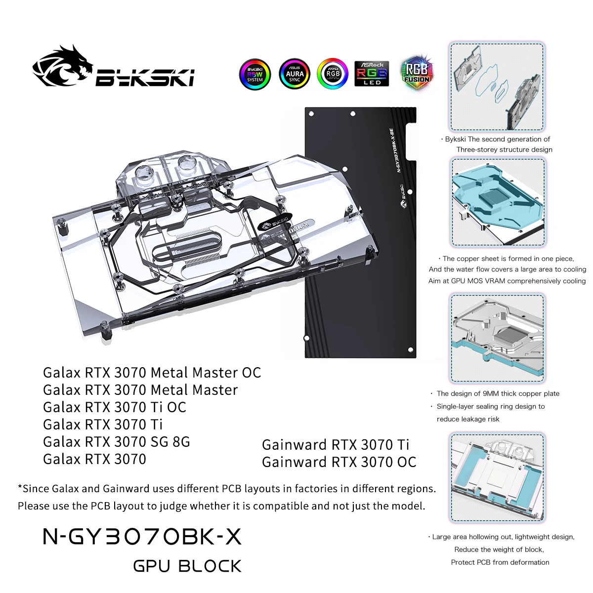 

Bykski GPU Water Cooling Block For GALAX Gainward RTX 3070 3070Ti Metal Master / SG , Full Cover Cooler GPU Cooler, N-GY3070BK-X