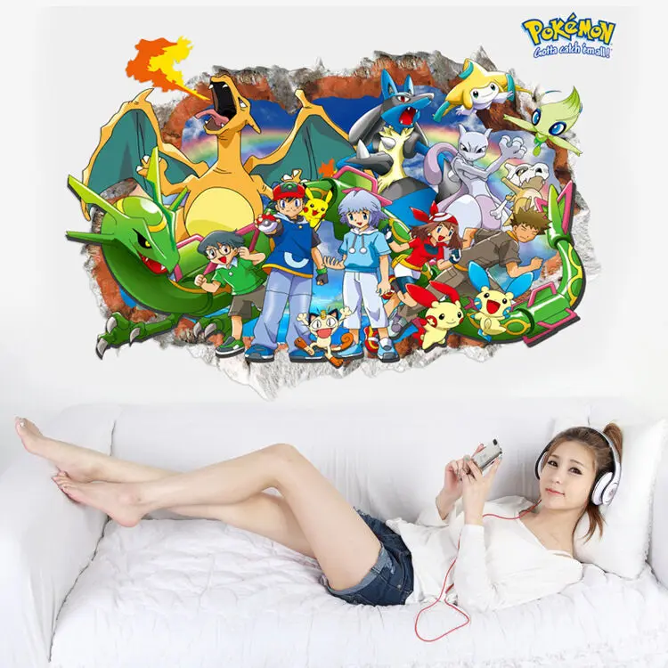 Наклейки на стену с эффектом 3D Pokemon Pikachu съемный декор для детской комнаты | Дом и