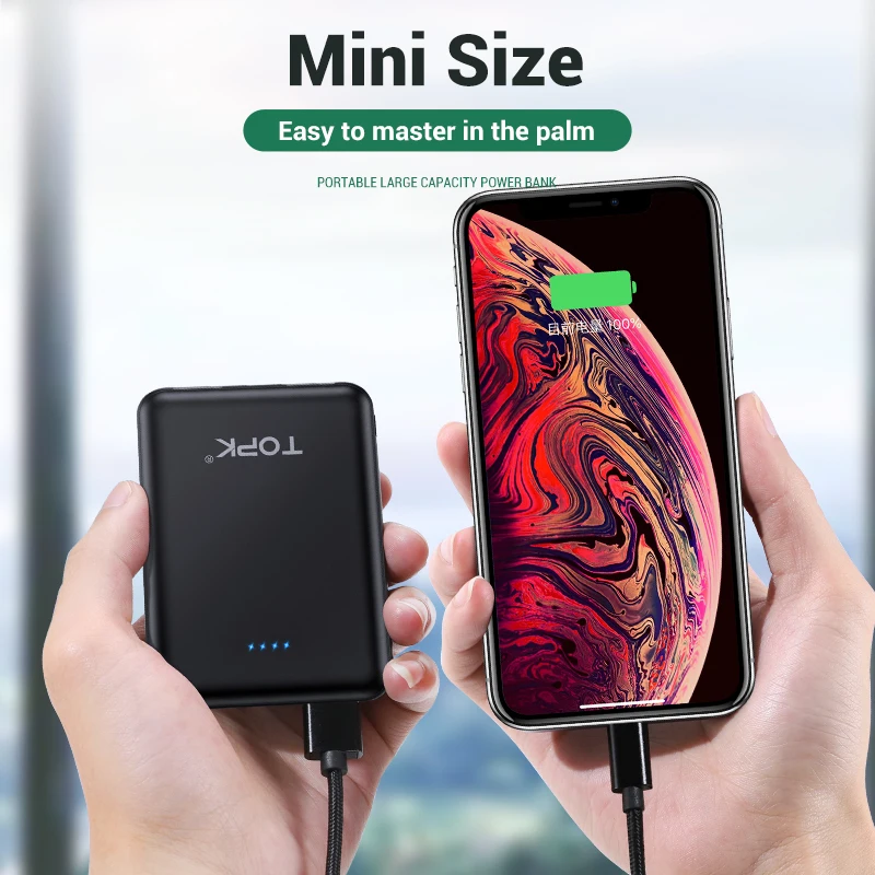 TOPK mi ni power Bank 5000 мАч портативное зарядное устройство bank для iPhone Xiaomi 9 huawei samsung
