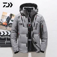 daiwa mens white duck down fishing jacket warm hooded thick puffer jacket coat male high quality thermal winter fishing clothes
