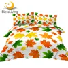 BlessLiving Maple Leaf Bedding Set Colorful Bedspread Fall Autumn Tree Leaves Duvet Cover Yellow Orange Green Watercolor Bed Set 1