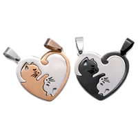 1pair stainless steel cute lovely cat charm necklace lover girlfriend gift set valentines day for women jewelry paired pendant