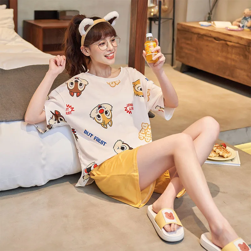 

Cotton Pajamas Women Summer New Cute Pizama Damska Komplet Cartoon Printed Cotton Pjs Women Kawaii Pajamas Home Wear Suit