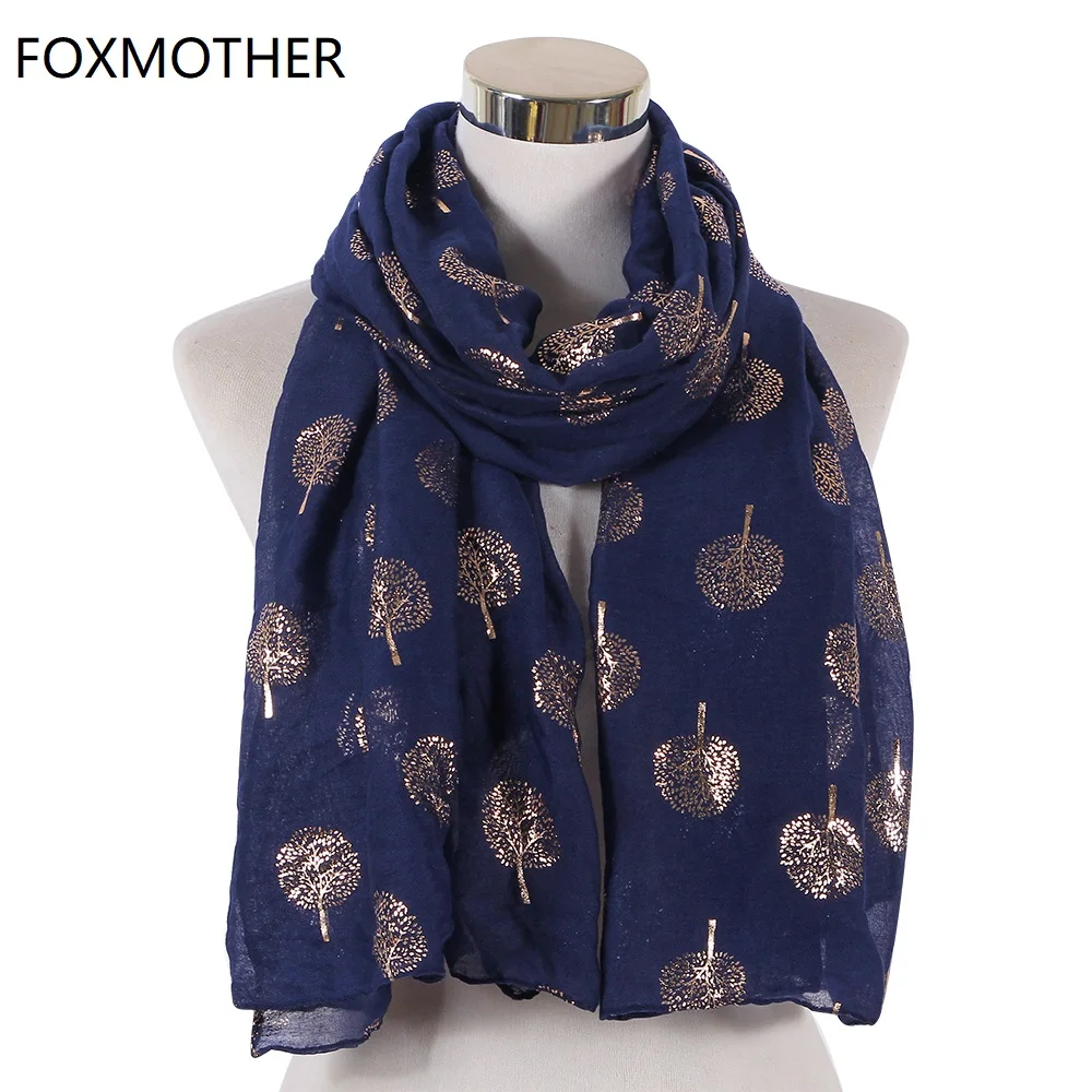 FOXMOTHER Новые блестящие Темно синий серый Фольга золото шарф с рисунком дерево