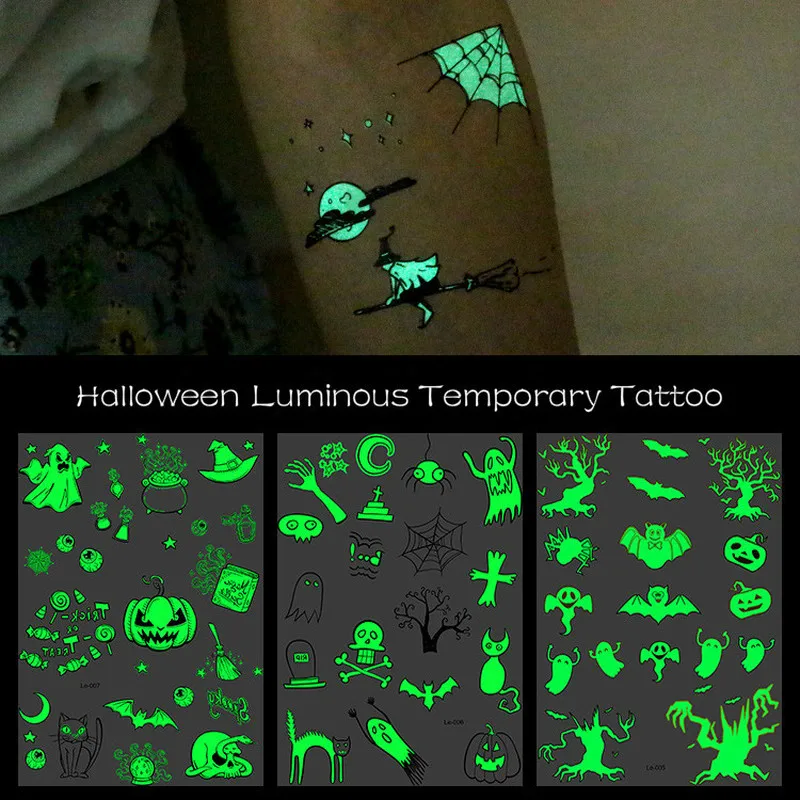 

Halloween Decor Luminous Temporary Tattoo Stickers Waterproof Face Body Tattoos Sticker Personality Party Masquerade Fake Tattoo