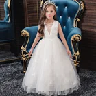 Детское кружевное платье подружки невесты с V-образным вырезом, платье для девочек на свадьбу и вечеринку, длинный Рождественский костюм, детское платье принцессы