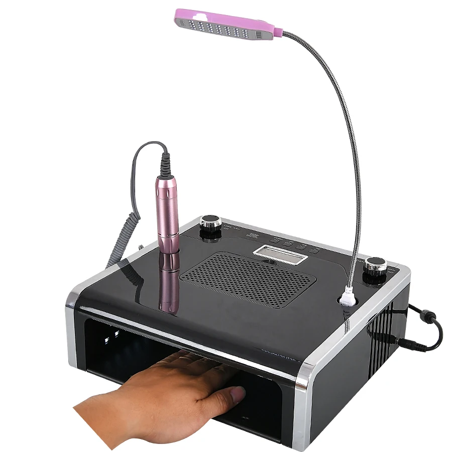 

4 in 1 Electric Nail Drilling Machine with 30000RPM Handpiece Dust Vacuum Suction LED UV Lamp Pedicure Manicure Machine
