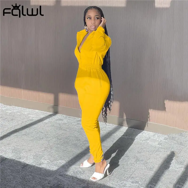 FQLWL зимние повседневные Черные Комбинезоны женские 2021 на молнии с длинным