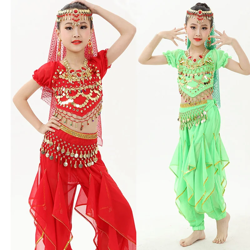 

4pcs Kids Belly Dance Costumes Set Oriental Dance Girls Belly Dancing India Dance Clothes Bellydance Children Indian Bollywood