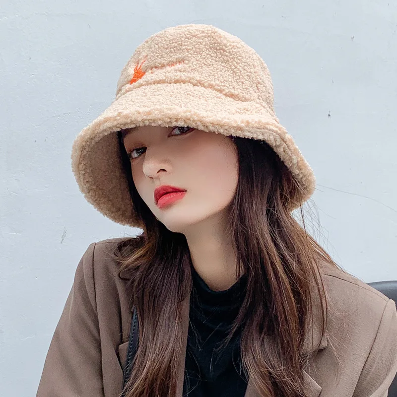 

2020 New Winter Lambswool Fisherman Hat All-match Hat Fashion Bucket Hat Popular Outdoor Shade Sun Hat Tourism Sightseeing Cap