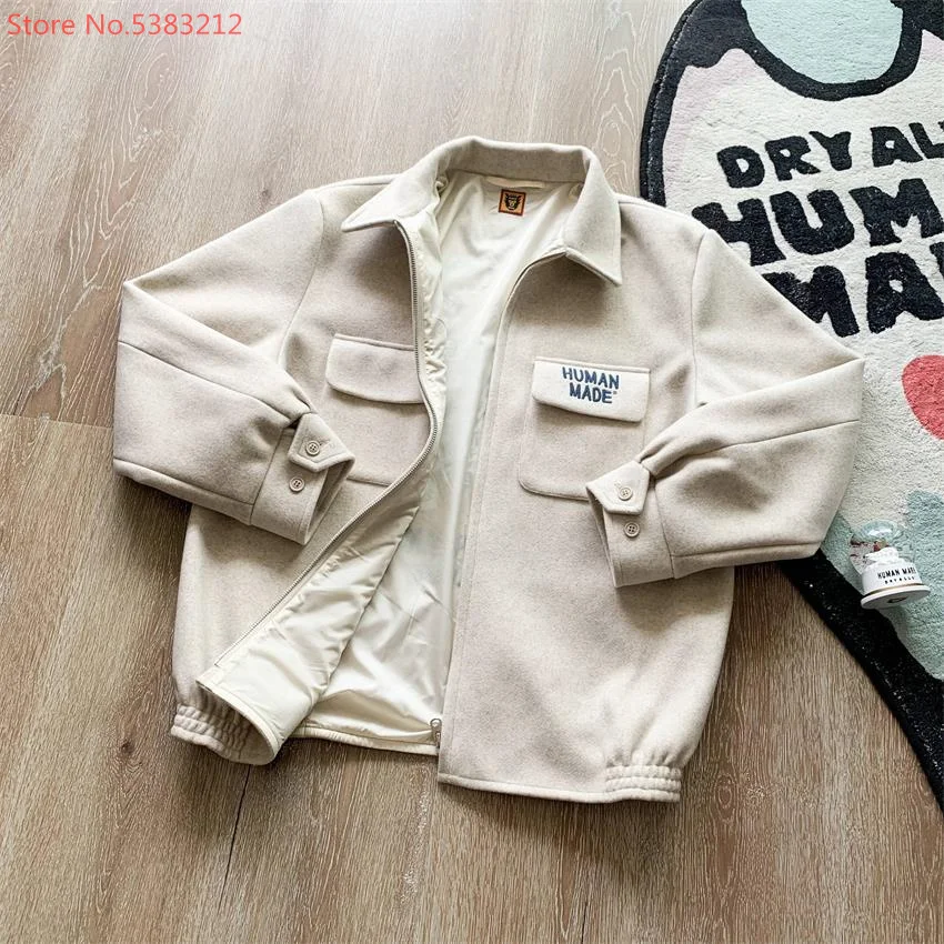 Human Made 20AW Souvenir Cargo Jackets Men Clothing Women Winter Wool Blends Coats Harajuku Japanese Racer Streetwear Peacoat