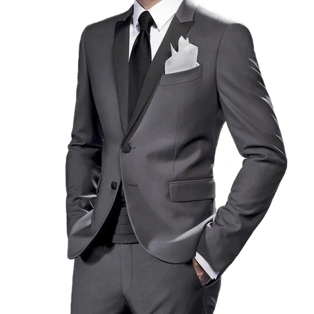2021 Latest High Quality Slim Version Medium Gray Men's Suit Wedding Dress Pointed Lapel Custom Fashion Tuxedo Suit 2 Pieces