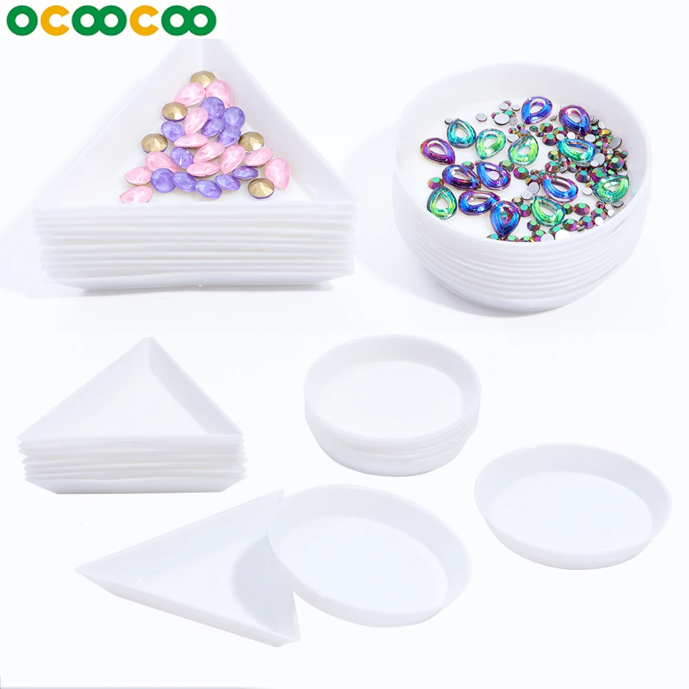 

5pcs Round Triangle Plastic Rhinestone Nail Art Box Plate Tray Holder Storage Container Jewelry Glitter Cup Manicure Tool