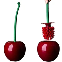 Toilet Brush And Plunger Set Lovely Red Cherry Lavatory Round Head Cleaner Holder Bin For Washroom Bathroom Clean Household Tool