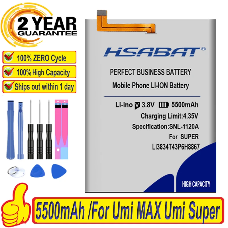 Аккумулятор HSABAT Li3834T43P6H8867 5500 мАч литий ионный полимерный аккумулятор Umi Max|battery for