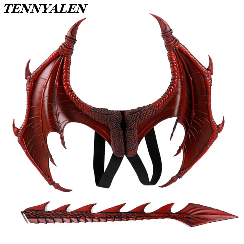 

2020 new Halloween Cosplay Props Carnival Children Dragon Wings and Tail Anime Cosplay Costumes Kids PU Toys 5 Colors