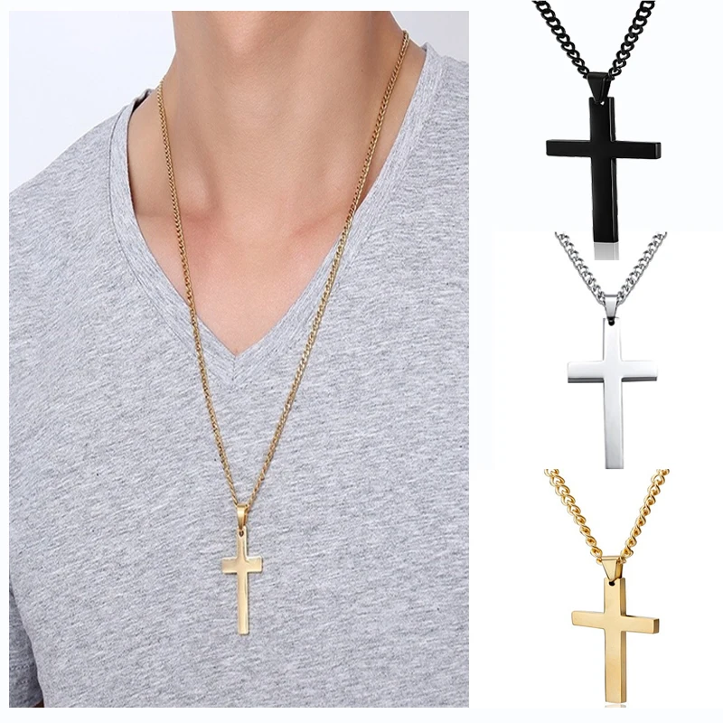 

Men's Stainless Steel Gold Necklace and Cross Pendant Men's Pendant Necklace Prayer Jewelry Partner Jewelry Gifts