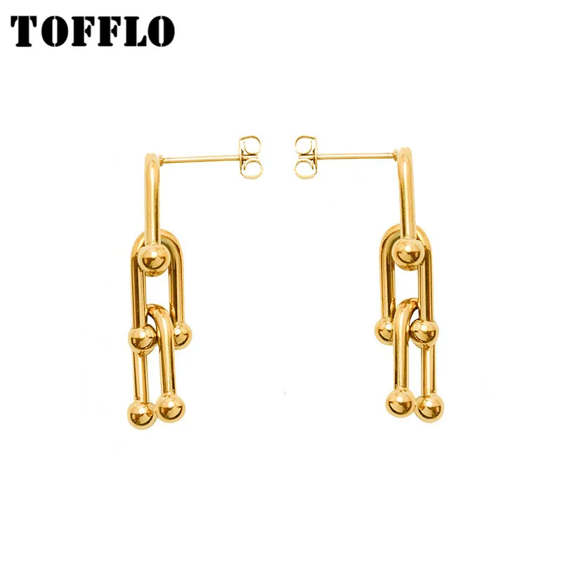 

TOFFLO Stainless Steel Jewelry U-Shaped Earrings With Horseshoe Buckle Women's Fashion Drop Earrings BSF305