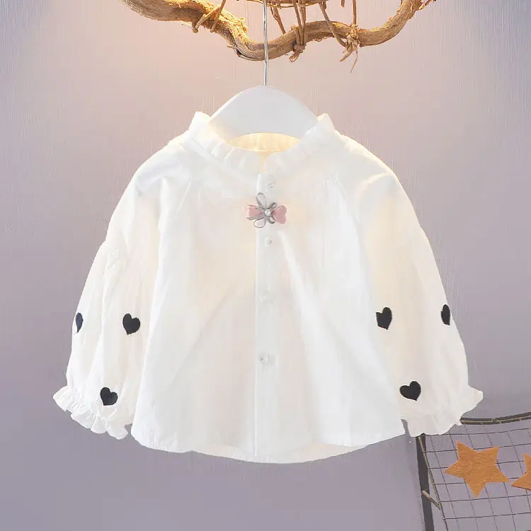 

Baby Girls Shirt White Long Sleeve Tops Cotton Cute Princess Clothes Toddler Soild Blouse 2021 Spring Kids Clothing For Girls