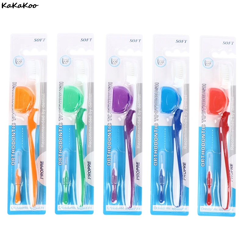 

1 Set Oral Hygiene Care Orthodontic Tooth Brushes V-Shaped Orthodontic Toothbrush Soft Bristle With One Inter-Dental Brush