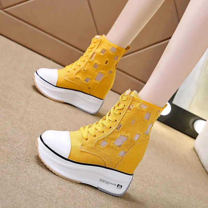 

Inner-increasing White Shoes, High-top Canvas Slope Heel, Casual All-match 2021 New Thick-soled High-top Sneakers
