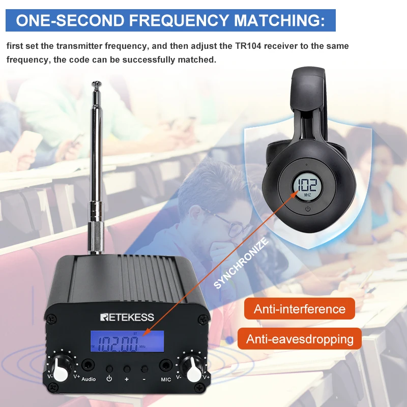 Беспроводной fm передатчик Retekess TR509 стерео радиостанция + 10 шт. TR104 наушники для
