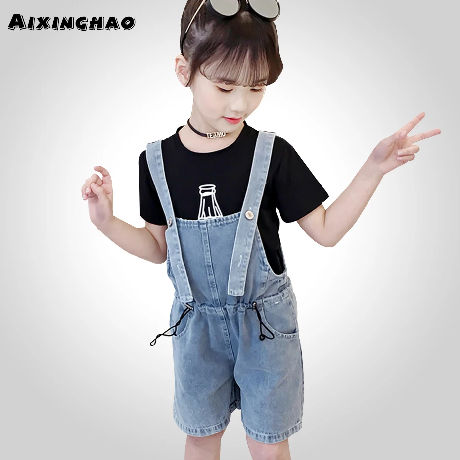 Джинсы для девочек шорты на подтяжках джинсовый комбинезон с красными губами