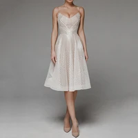 vintage tea length wedding dress a line v neck spaghetti straps backless stylish bride party gown sequin c%d0%b2%d0%b0%d0%b4%d0%b5%d0%b1%d0%bd%d0%be%d0%b5 %d0%bf%d0%bb%d0%b0%d1%82%d1%8c 2021