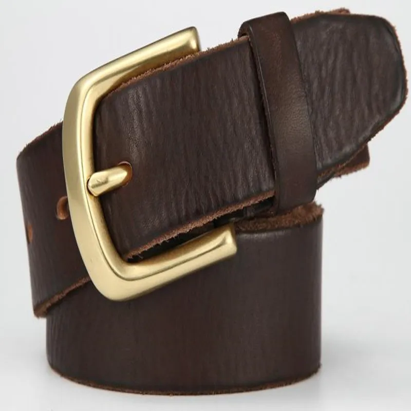 Original Color Pure Copper Buckle 100% cowhide Belt Men Retro Made Old Handmade Jeans Belt Business Belt Cowboy waistband