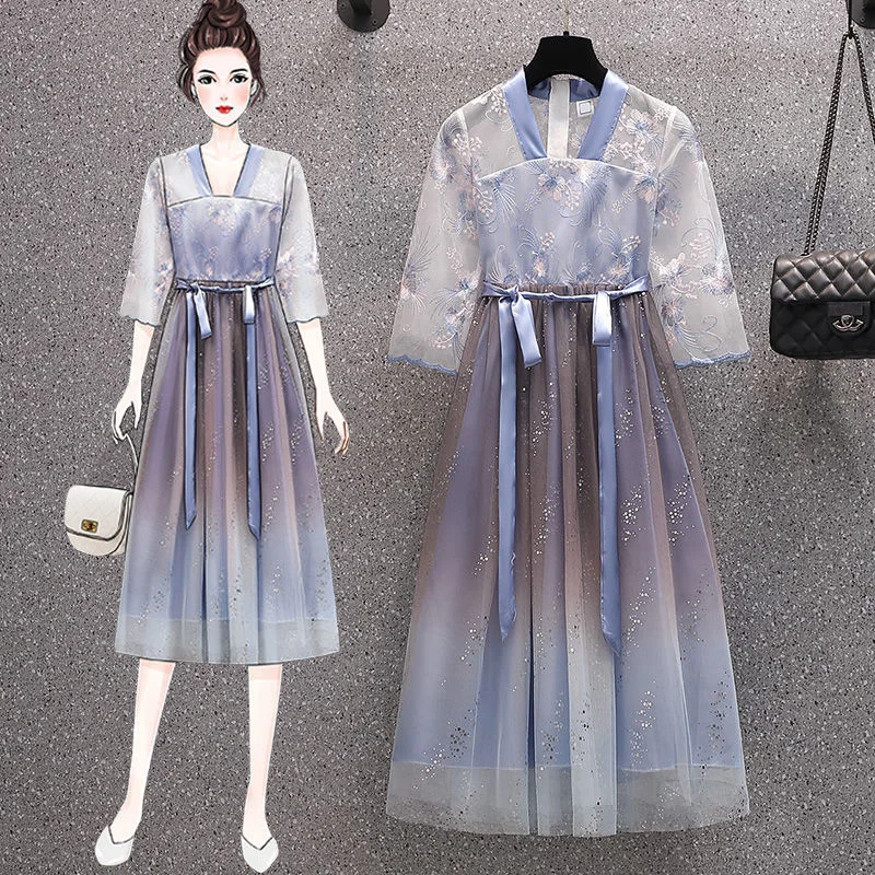 

Plus Size Women's Dress 2021 Summer New Embroidery Cheongsam Fashion And Improved Hanfu Traditional Chinese Style Qipao Vestidos