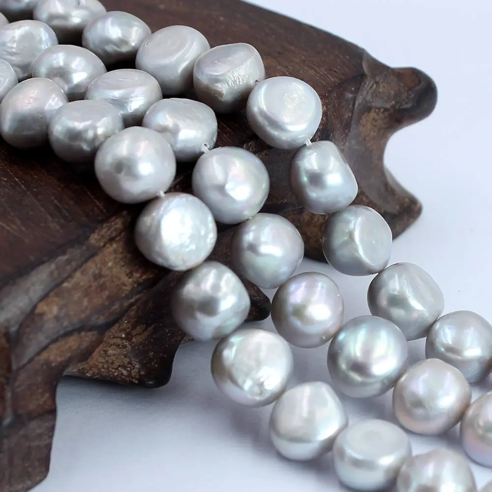 

Free Shipping 10-11mm Gray Grey Baroque Potato Shape Natural Freshwater Pearl DIY Smart Jewelry Beads 14"