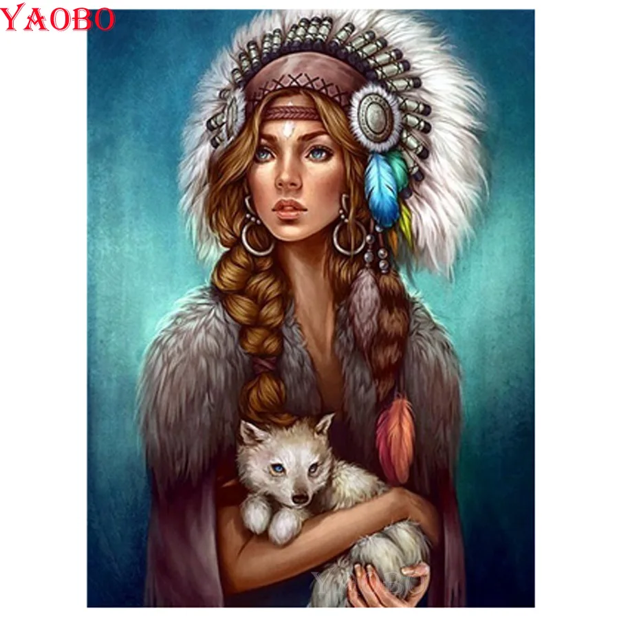 Алмазная мозаика с полным сверлением Diy 5D индейская девушка и фотоальбом круглая