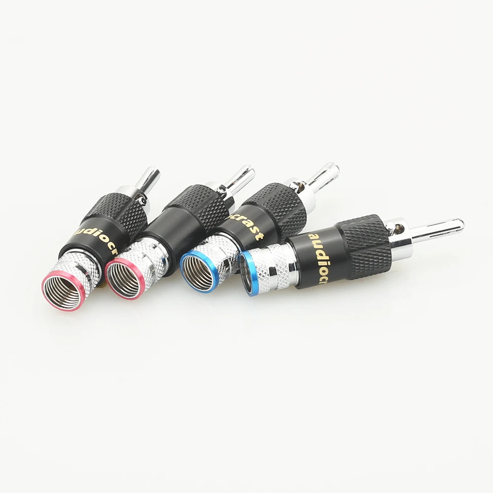 4xAudiocrast Rhodium Plated Audio Banana Speaker Plug Screw Locking 10mm Cable Wire Connector Speaker Cable Plug HIFI Diy