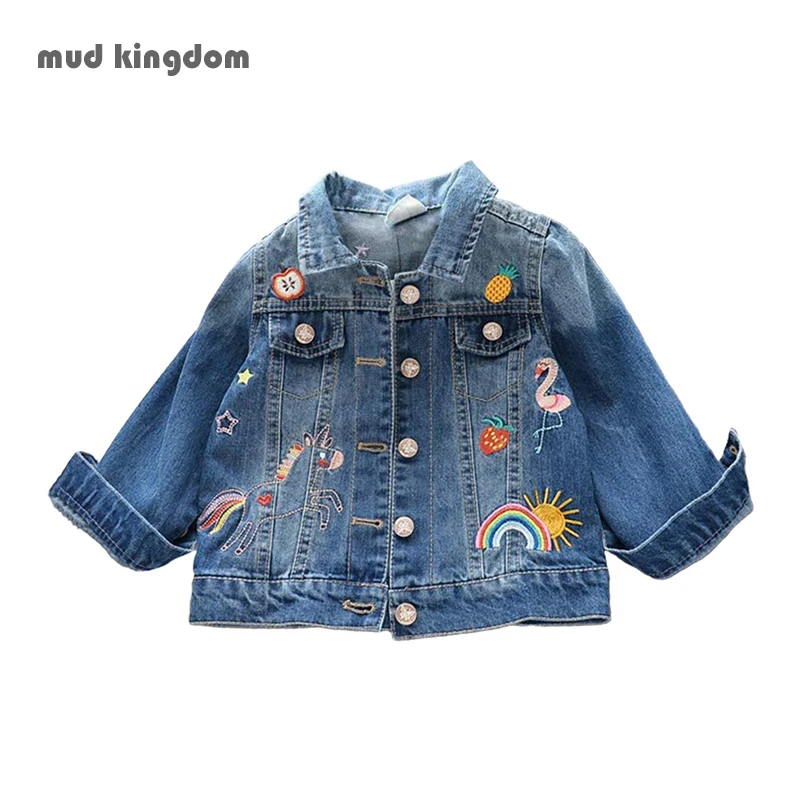 

Mudkingdom Little Girls Denim Jacket Unicorn Long Sleeve Distress Ripped Button Outerwear Daily Fashion Style for Kids Autumn