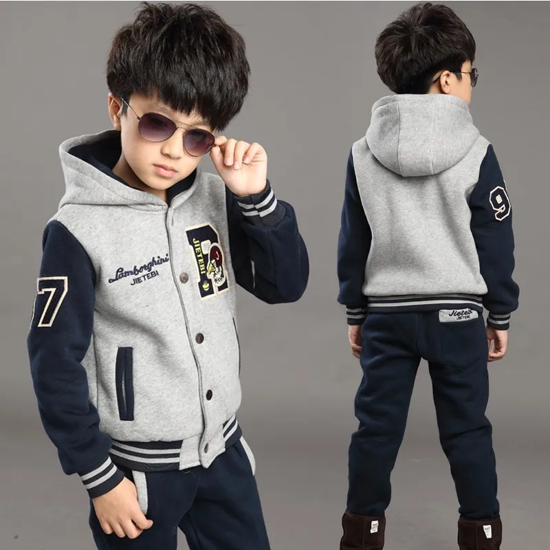 Hot Boys Autumn Baseball Clothes For Children's Spliced Clothing Set Winter Teenager Kids Thickening Sports Suit Tracksuit B400 | Детская