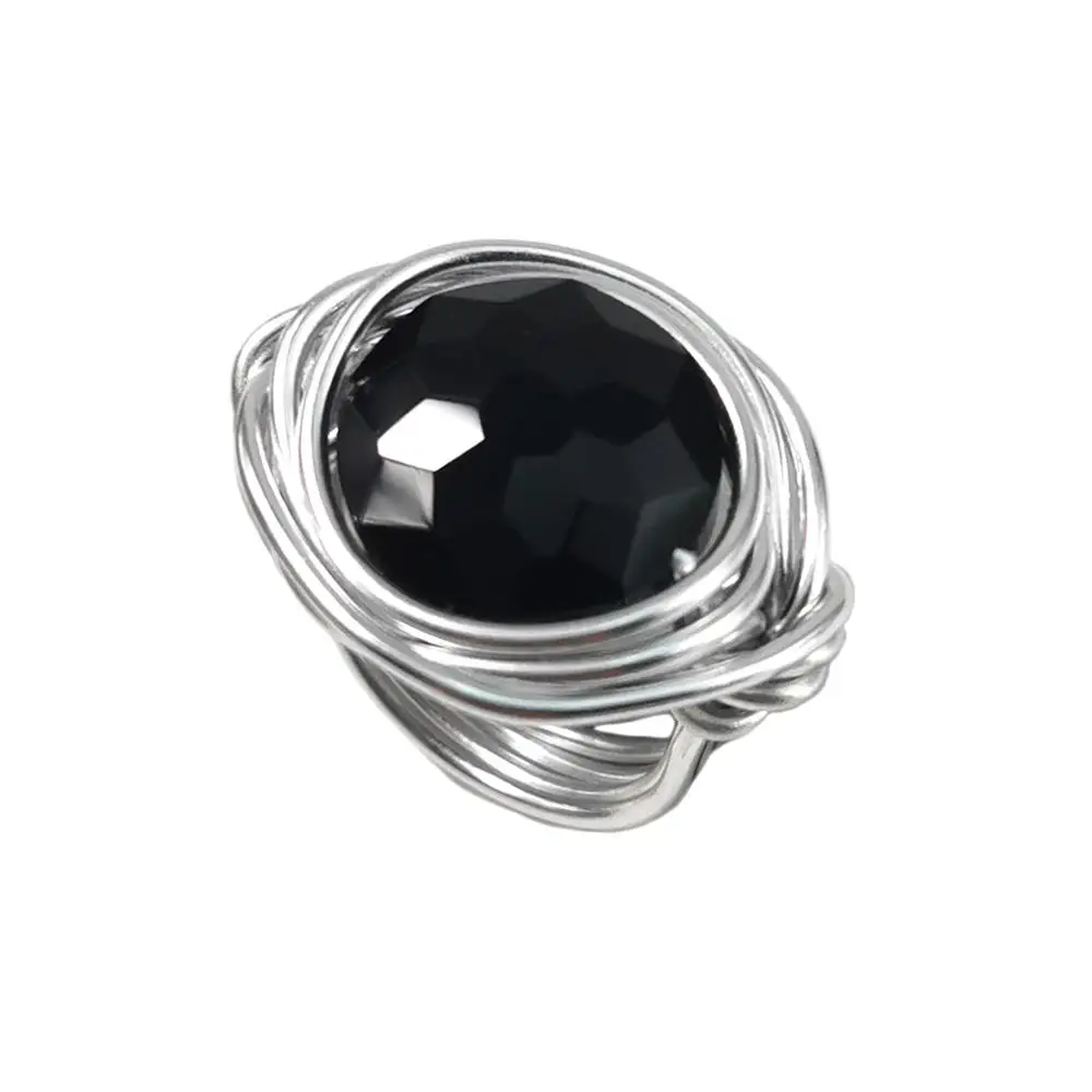FR072Black Silver MANILAI, бохо, ручная работа, большой кристалл шампанского, кольца для женщин, модные ювелирные изделия, золотой цвет, проволока, спиральные бусины, кольцо на палец - Цвет основного камня: FR072Black Silver