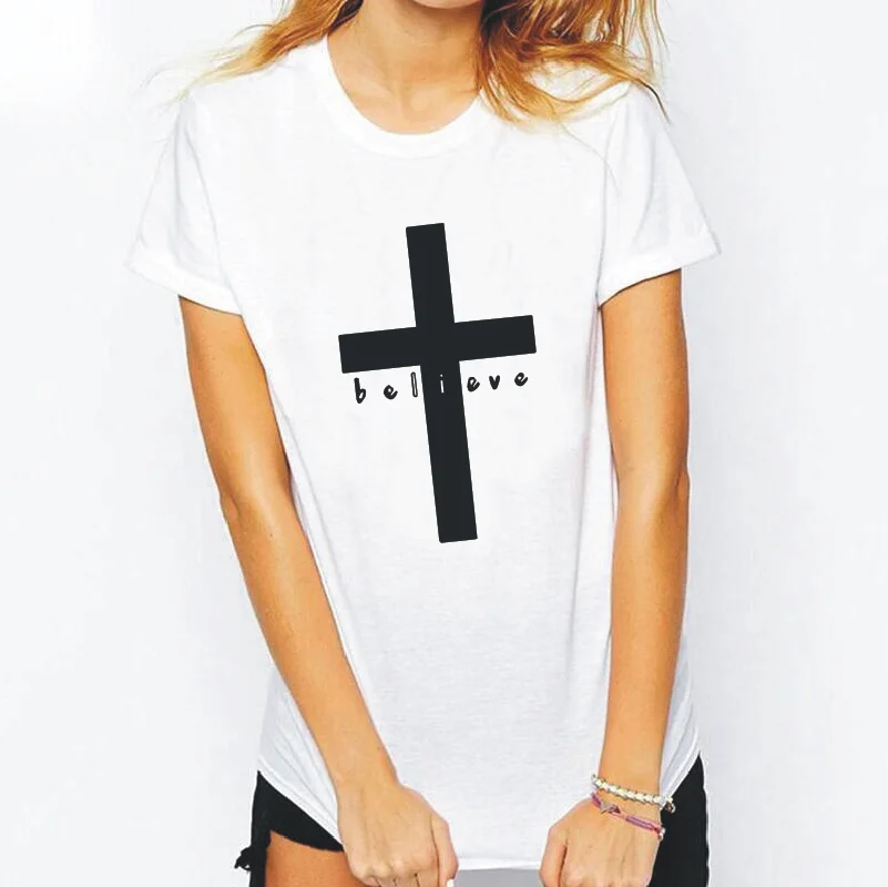 Женская футболка с принтом крестика повседневная хлопковая коротким рукавом в
