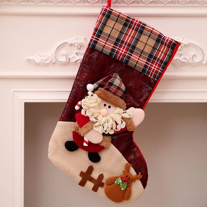3D клетчатые рождественские чулки большие конфетные подвесные сумки дизайн