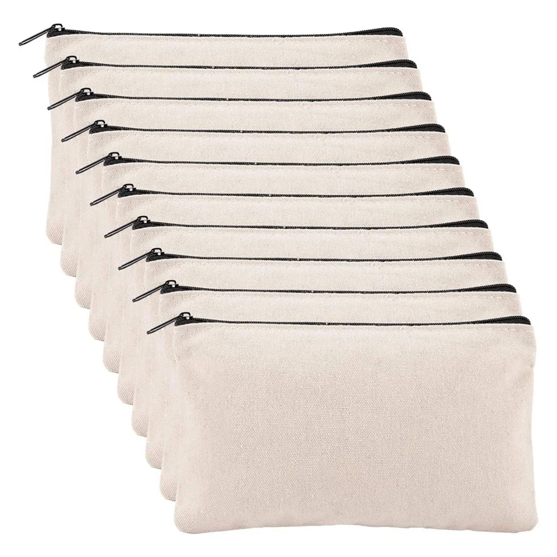 

Холщовые сумки для макияжа 10 шт., сумочки на молнии, чехол для карандашей, пустые крафтовые мешки «сделай сам», косметичка для путешествий, п...